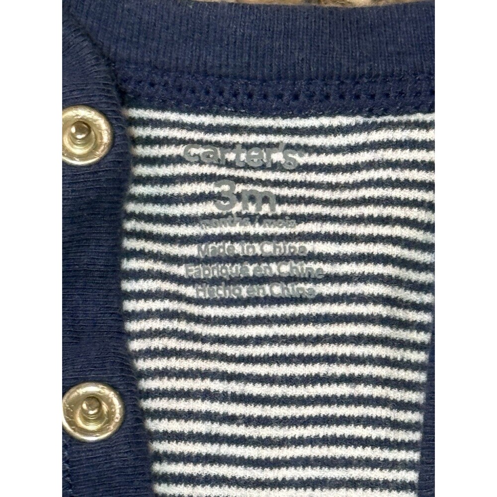 Carter's Baby Boy 3M Footed Sleeper Pajamas Navy White Stripes Rocket Ship - Picture 3 of 10
